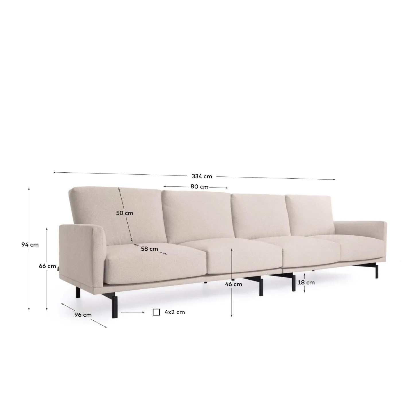 Das Galene 4-Sitzer Sofa beige (334 cm) von Kave Home bietet stilvolles Design und hohen Komfort für Ihr Wohnzimmer.