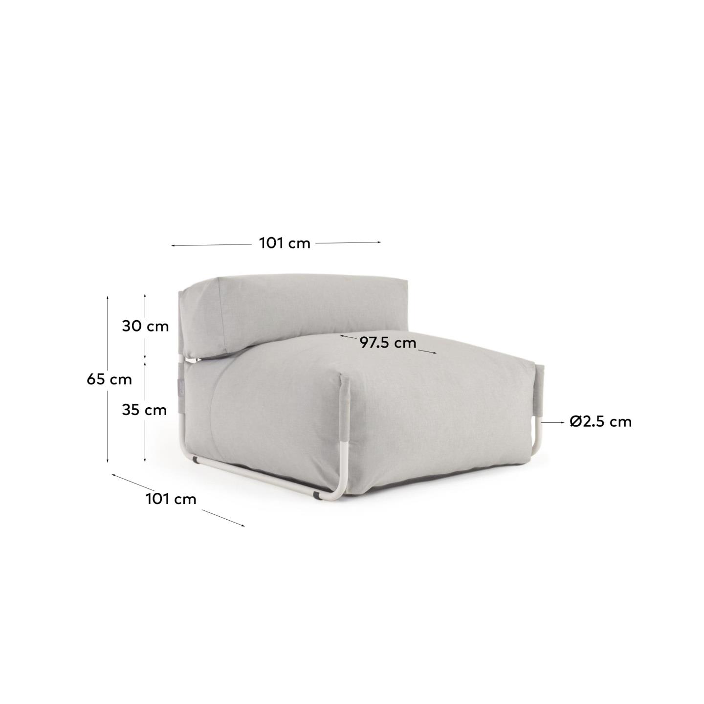 Elegantes Square Pouf Modularsofa in hellgrau mit stabiler Rückenlehne. Ideal für Outdoor-Bereiche, wetterfest und vielseitig kombinierbar.