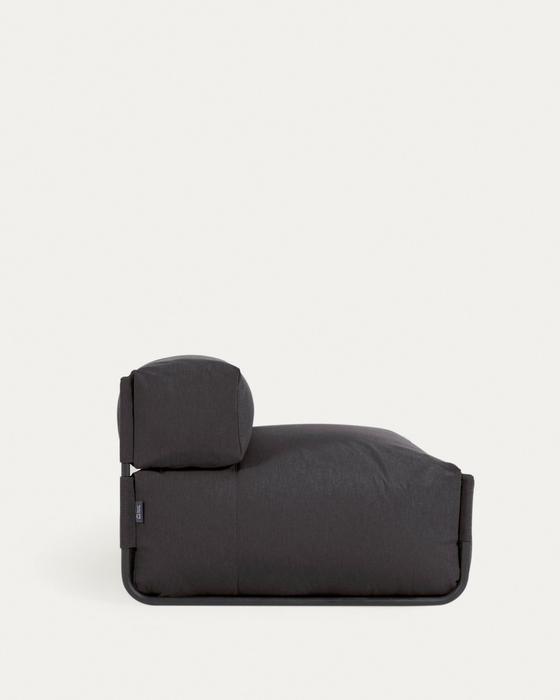 Modulares Outdoor-Sofa mit Rückenlehne, dunkelgrauem Bezug und schwarzem Aluminiumrahmen, 101x101 cm, ideal für stilvolle Außenbereiche.