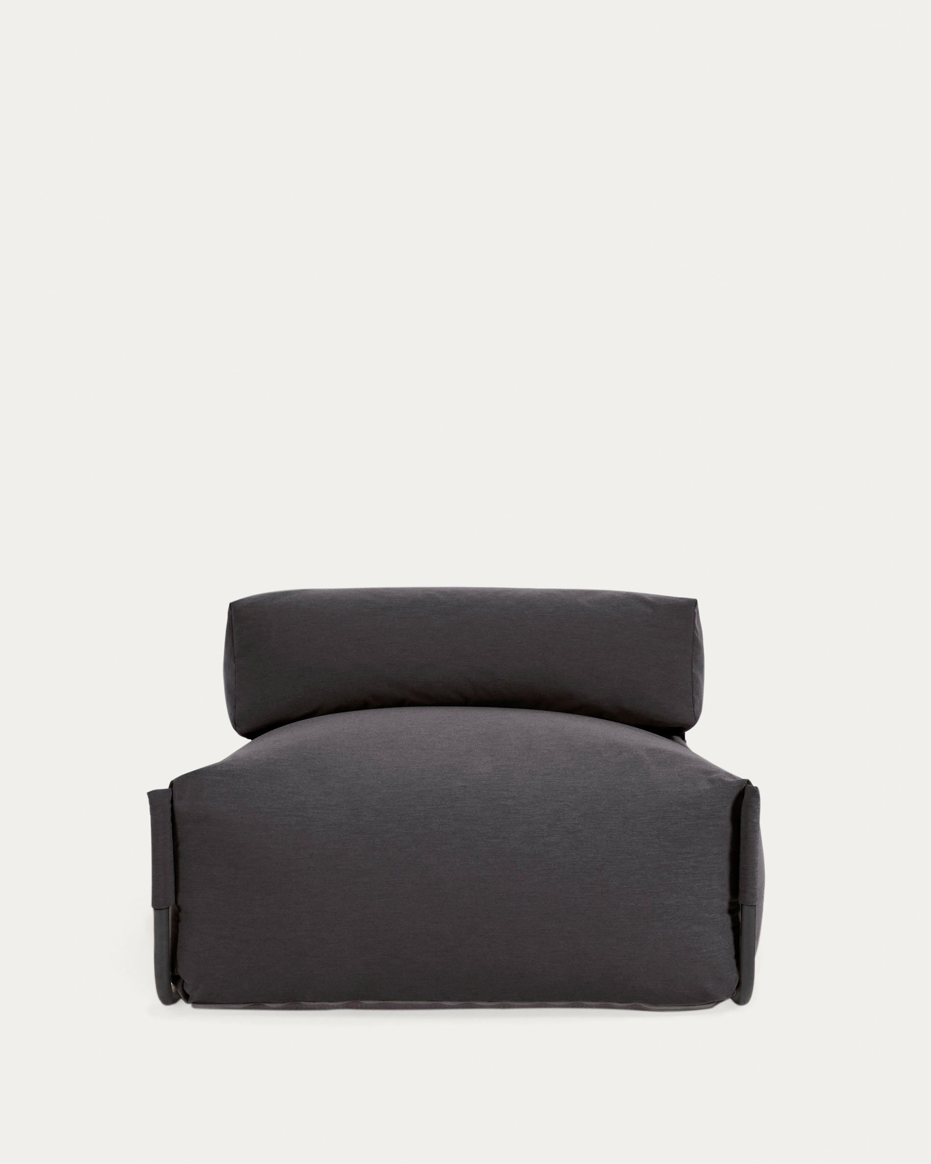 Modulares Outdoor-Sofa mit Rückenlehne, dunkelgrauem Bezug und schwarzem Aluminiumrahmen, 101x101 cm, ideal für stilvolle Außenbereiche.