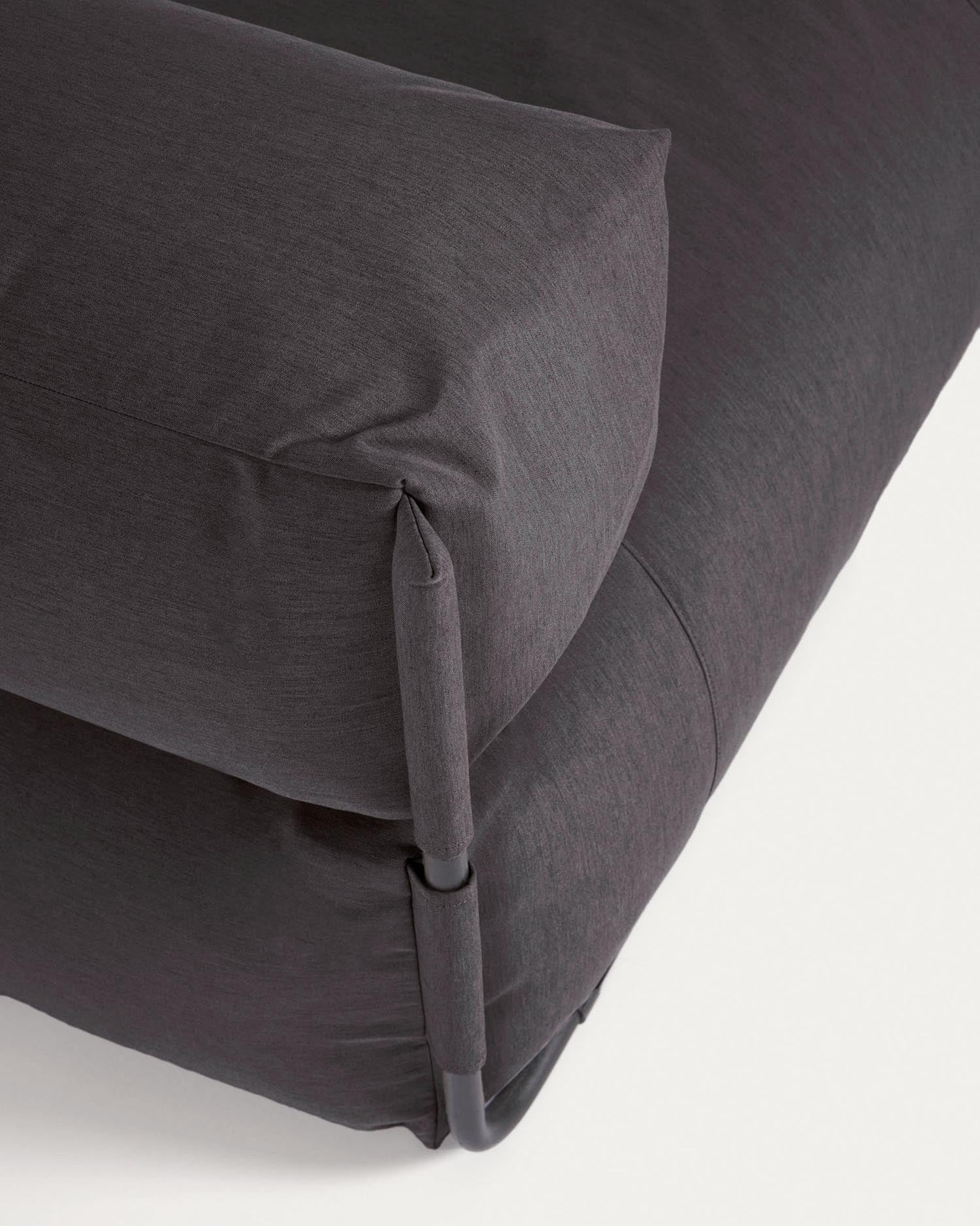 Outdoor-Modulsofa mit Rückenlehne, dunkelgrauem Stoff und schwarzem Alurahmen, 101x101 cm, perfekt für moderne Außenbereiche.