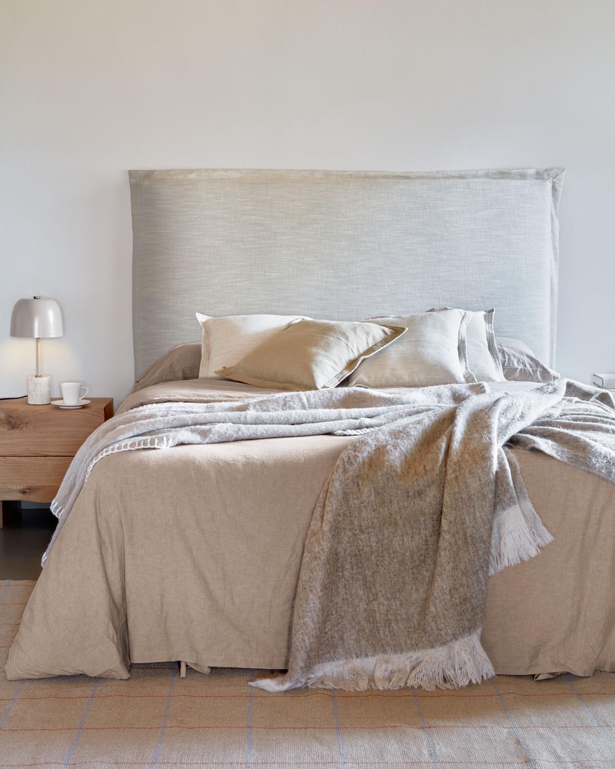 Tanit bed head part with removable cover made of linen white for bed 160 cm