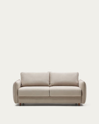 Carlota 2-seater sofa bed in beige with legs made of solid beech wood, 185 cm, FSC Mix Cre