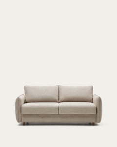 Carlota 2-seater sofa bed in beige with legs made of solid beech wood, 185 cm, FSC Mix Cre