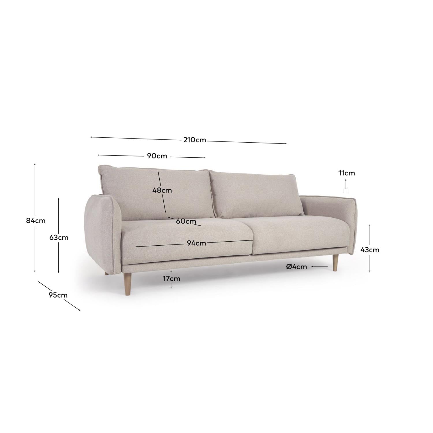 Elegantes 3-Sitzer Sofa Carlota in Beige, 213 cm, von Kave Home.