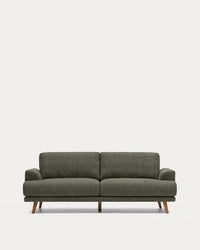 2-seater Karin sofa made of dark green chenille with legs made of solid beech wood with walnut