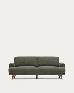 2-seater Karin sofa made of dark green chenille with legs made of solid beech wood with walnut