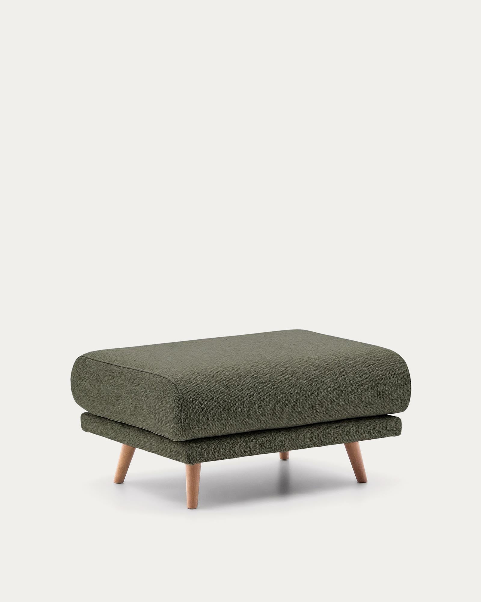 Fussablage Karin in Dunkelgrün mit Beinen aus massivem Buchenholz mit naturfarbener Oberfläche 90 x 70 cm in Dunkelgrün präsentiert im Onlineshop von KAQTU Design AG. Pouf ist von Kave Home