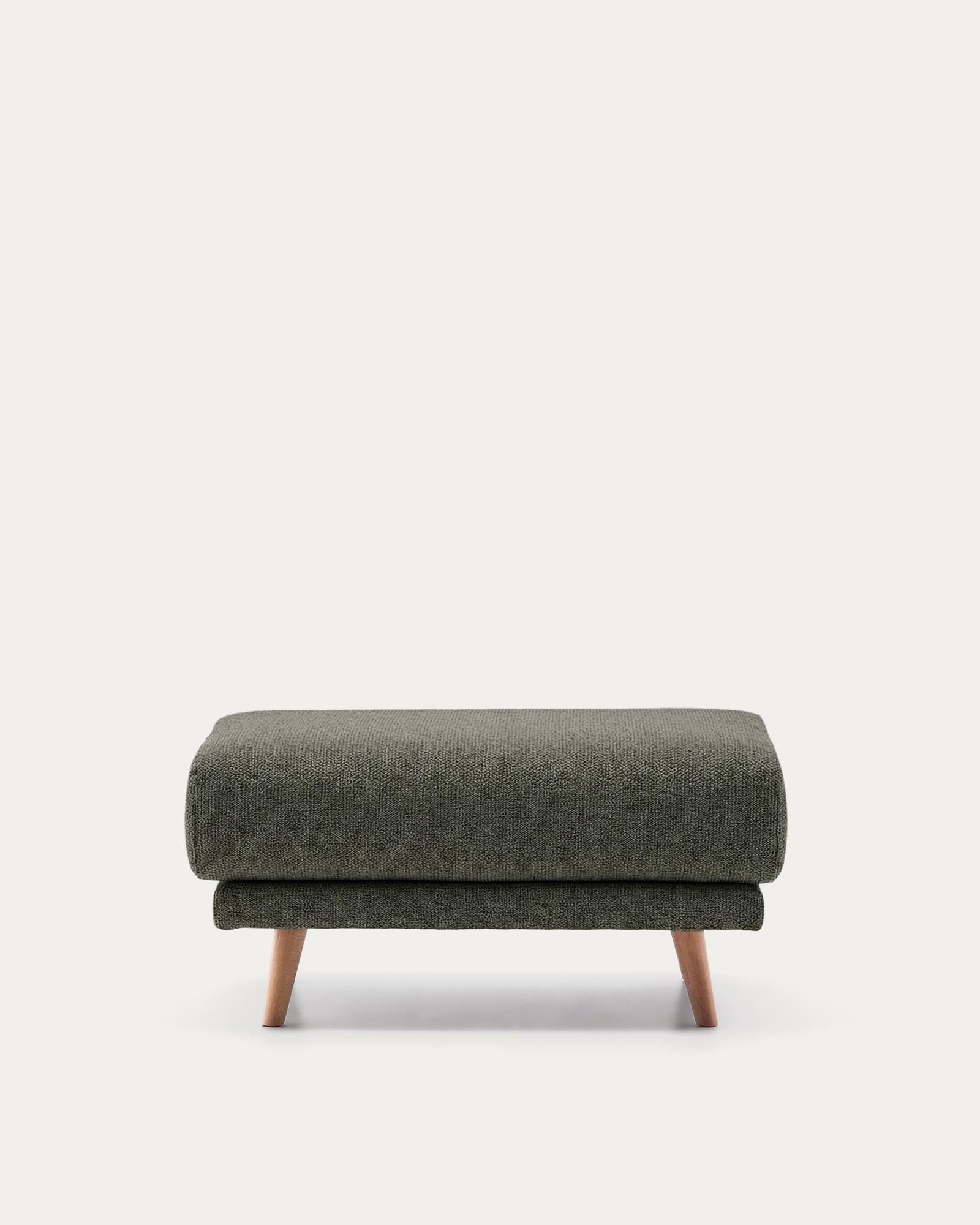 Fussablage Karin in Dunkelgrün mit Beinen aus massivem Buchenholz mit naturfarbener Oberfläche 90 x 70 cm in Dunkelgrün präsentiert im Onlineshop von KAQTU Design AG. Pouf ist von Kave Home