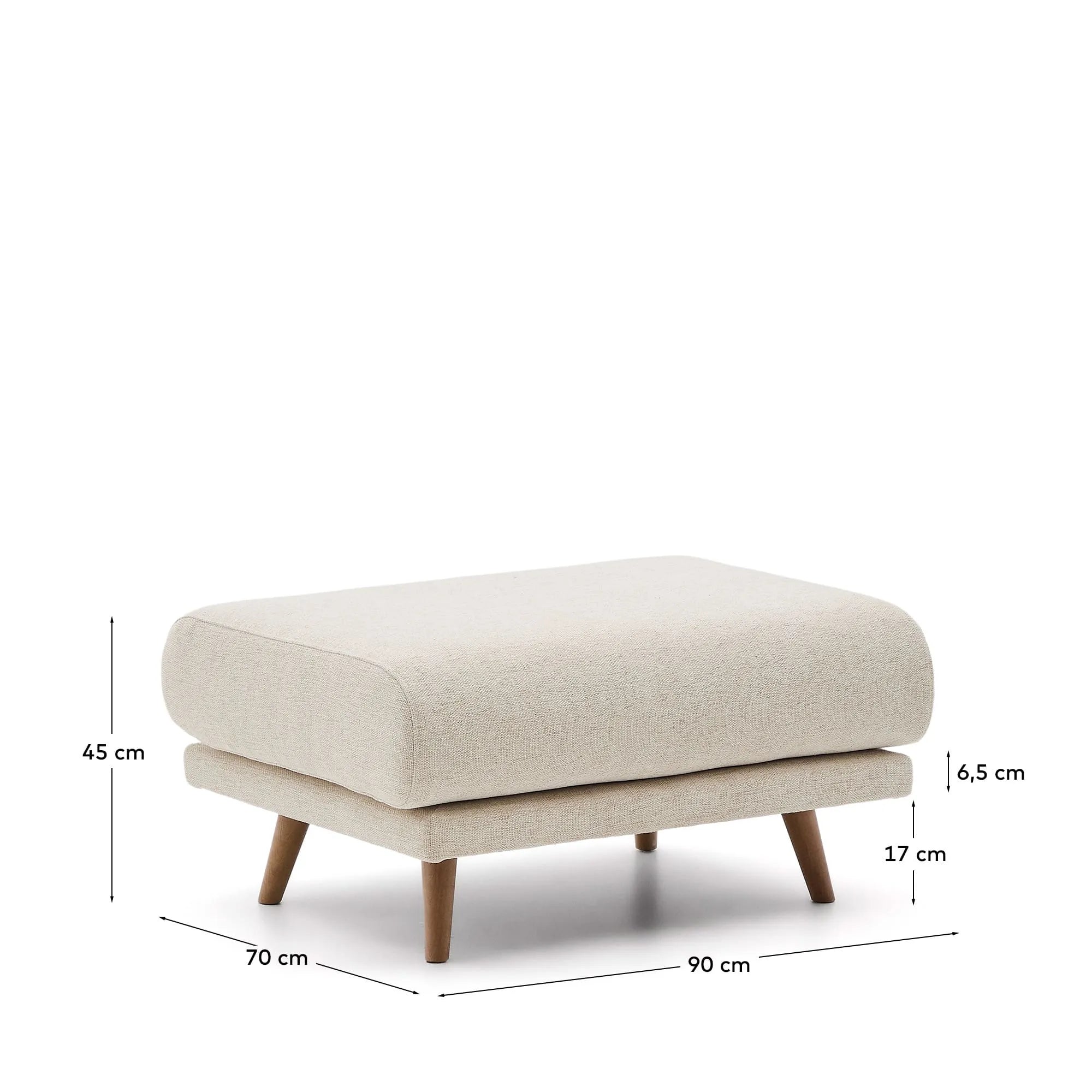 Eleganter Fußhocker in Beige mit Chenille-Bezug und stabilen Buchenholzbeinen, 90x70 cm, ideal für Komfort und Stil.