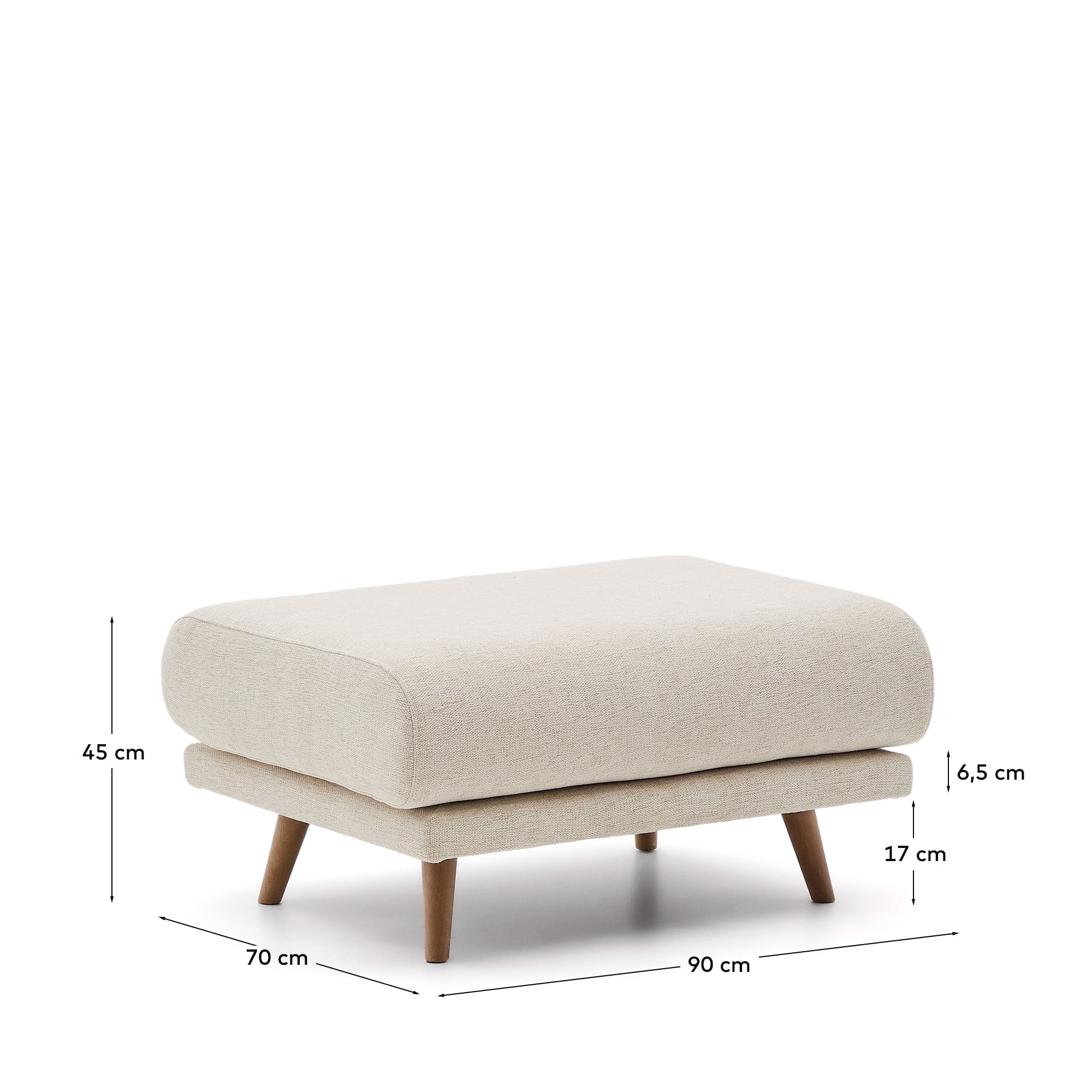 Stilvoller Fusshocker von Kave Home, beige Chenille, stabile Buchenholzbeine, 90x70 cm, ideal für Komfort und modernes Design.