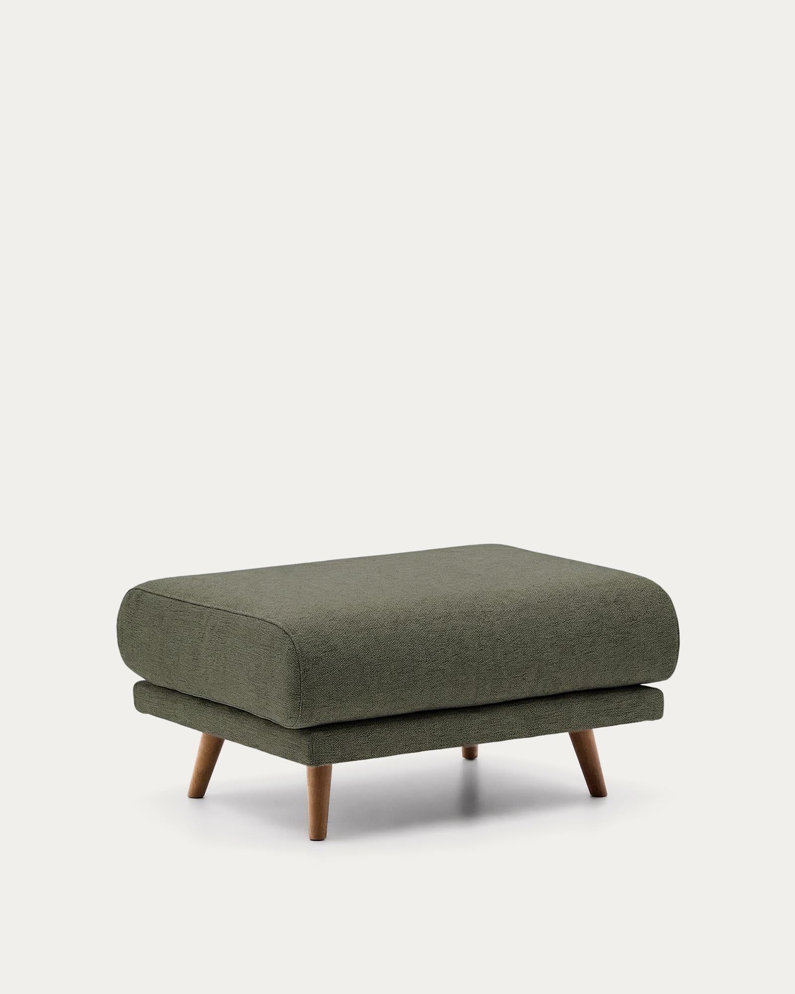 Fussablage Karin aus beiger Chenille und Beinen aus massivem Buchenholz mit walnussfarbener Oberfläche 90 x 70 cm in Dunkelgrün präsentiert im Onlineshop von KAQTU Design AG. Pouf ist von Kave Home