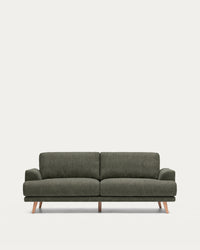 Karin 2-seater sofa made of dark green chenille with legs made of solid beech wood with finishes