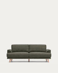 Karin 2-seater sofa made of dark green chenille with legs made of solid beech wood with finishes