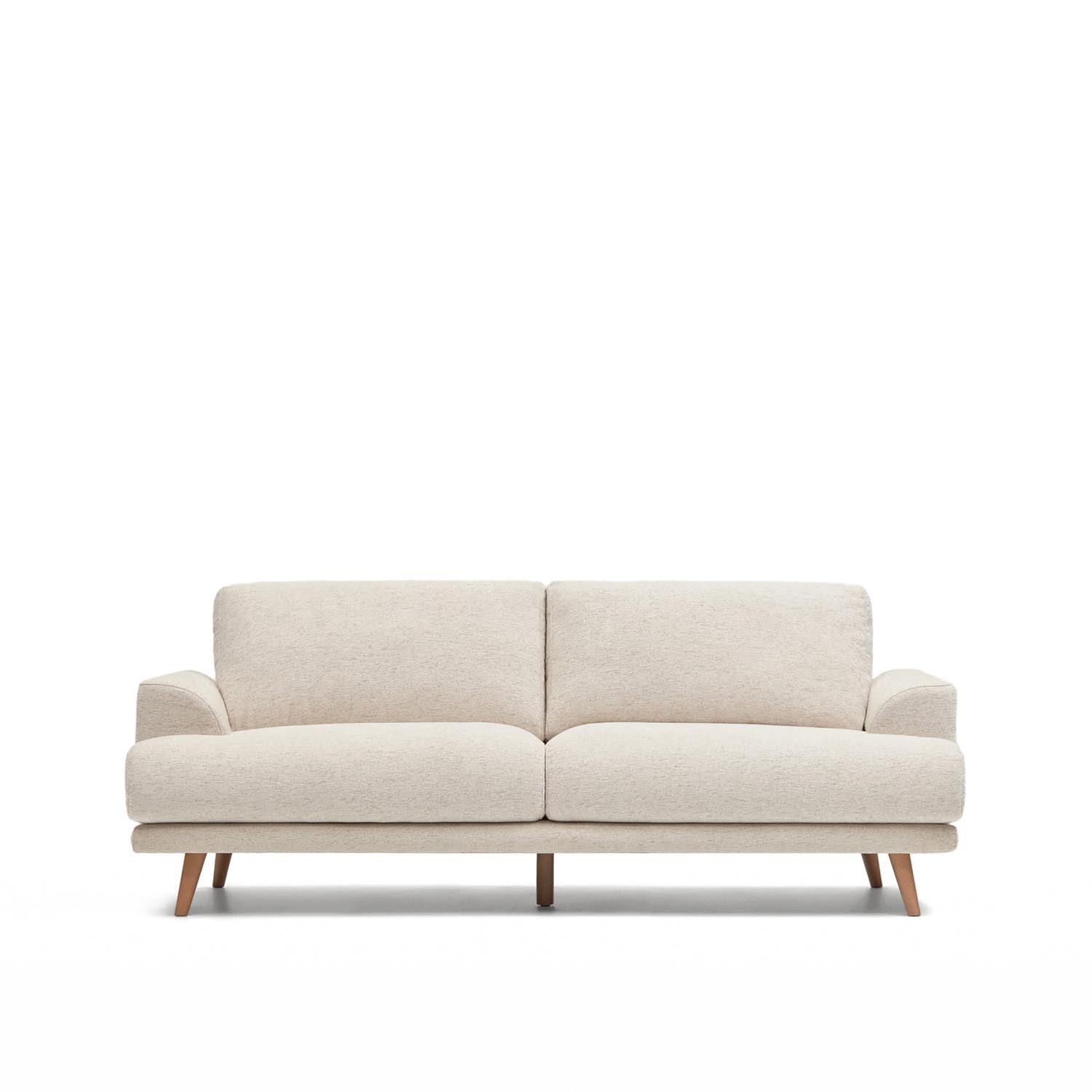 Elegantes 2-Sitzer-Sofa aus weißer Chenille mit massiven Buchenholzbeinen, 210 cm breit, von Kave Home.