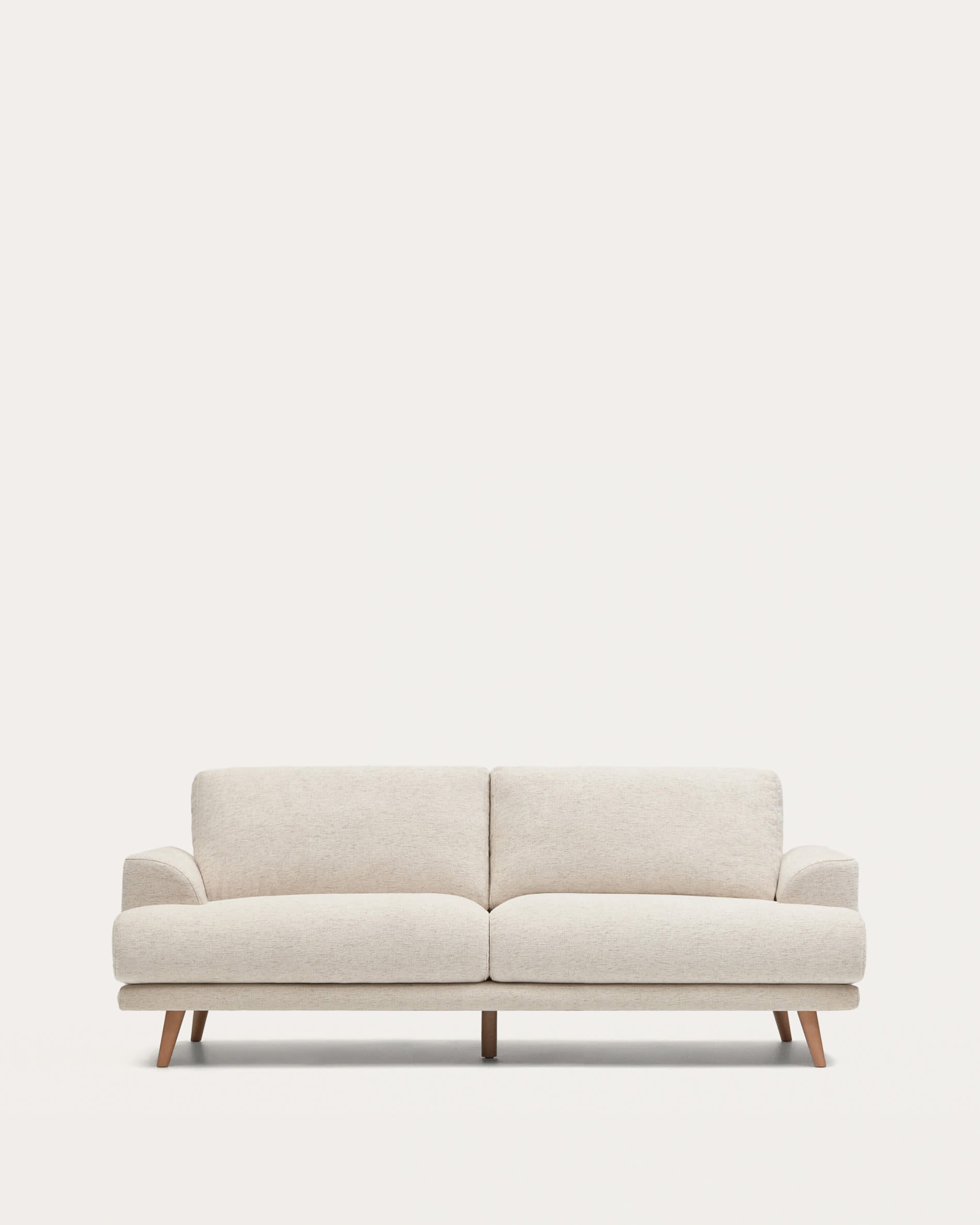 2-Sitzer-Sofa Karin aus beiger Chenille mit Beinen aus massivem Buchenholz 210 cm