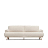 3-Sitzer-Sofa Karin aus beiger Chenille mit Beinen aus massivem Buchenholz mit Finish in natürlichem Farbton 228 cm