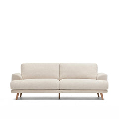 3-Sitzer-Sofa Karin aus beiger Chenille mit Beinen aus massivem Buchenholz mit Finish in natürlichem Farbton 228 cm