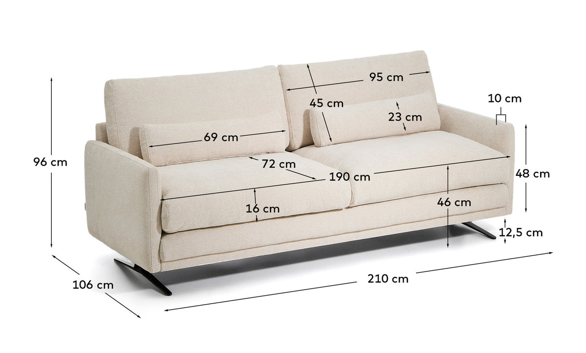2-Sitzer-Sofa Veliro aus beiger Chenille mit schwarzen Stahlbeinen, 210 cm FSC Mix Credit in Beige präsentiert im Onlineshop von KAQTU Design AG. 2er Sofa ist von Kave Home