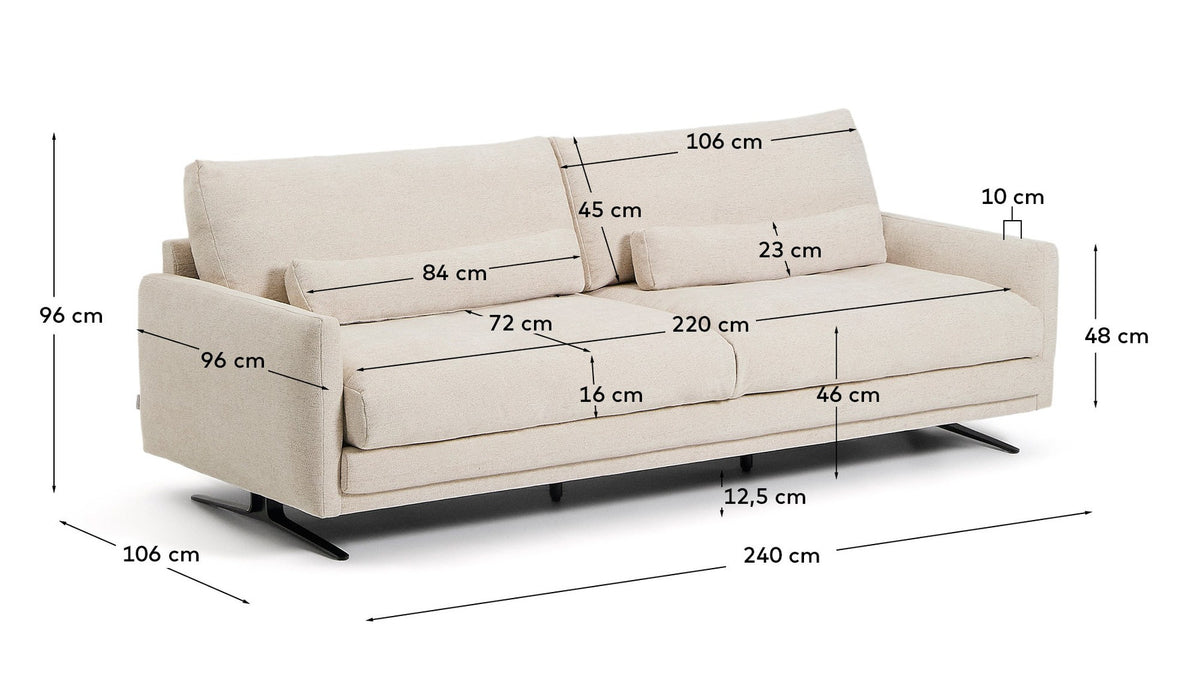 Beiges 3er Sofa Veliro von Kave Home mit Chenille-Bezug und schwarzen Stahlbeinen