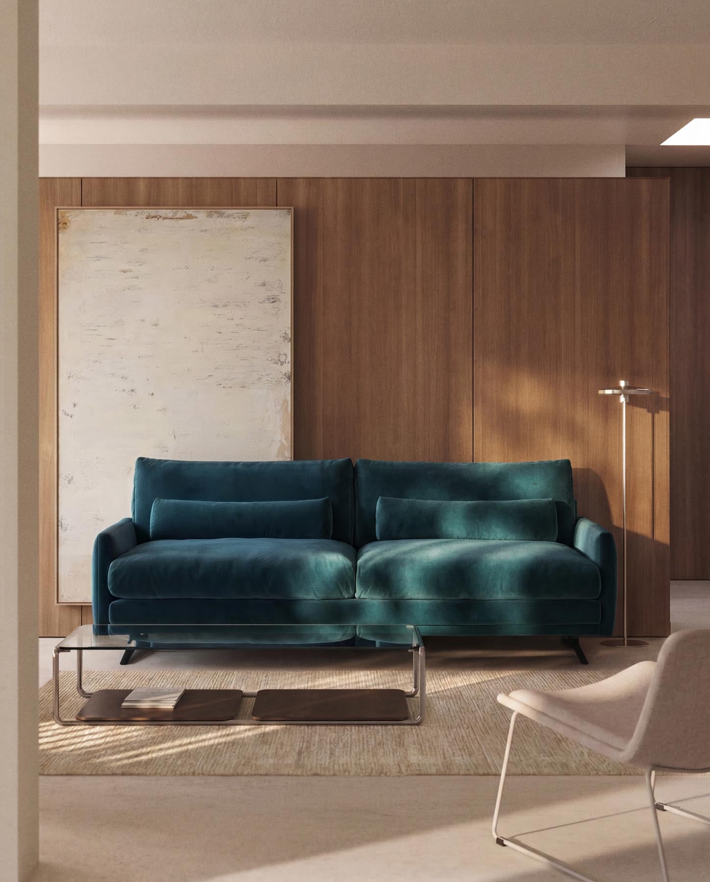 3-Sitzer-Sofa Veliro, schwer entflammbar, mit Samt in dunklem Türkis und Stahlbeinen mit schwarzem Finish, 240 cm, FSC Mix Credit in Grün präsentiert im Onlineshop von KAQTU Design AG. 3er Sofa ist von Kave Home