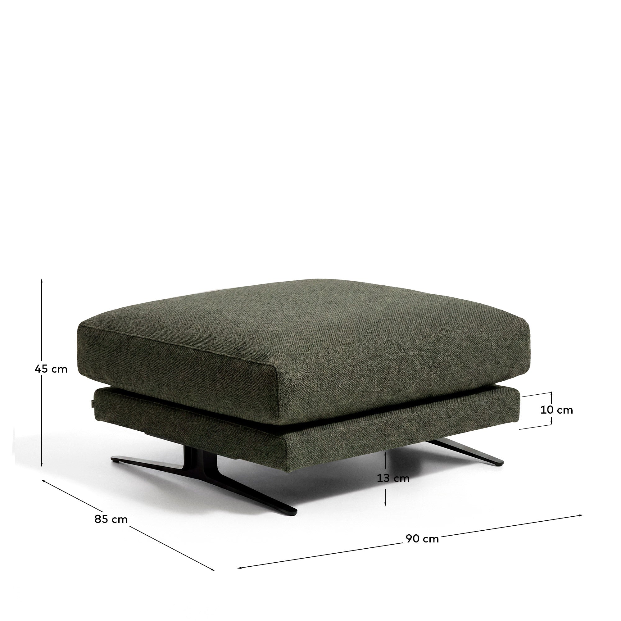 Fussablage Veliro, schwer entflammbar, in Dunkelgrün mit Stahlbeinen mit schwarzem Finish, 85 x 90 cm, FSC Mix Credit in Dunkelgrün präsentiert im Onlineshop von KAQTU Design AG. Pouf ist von Kave Home
