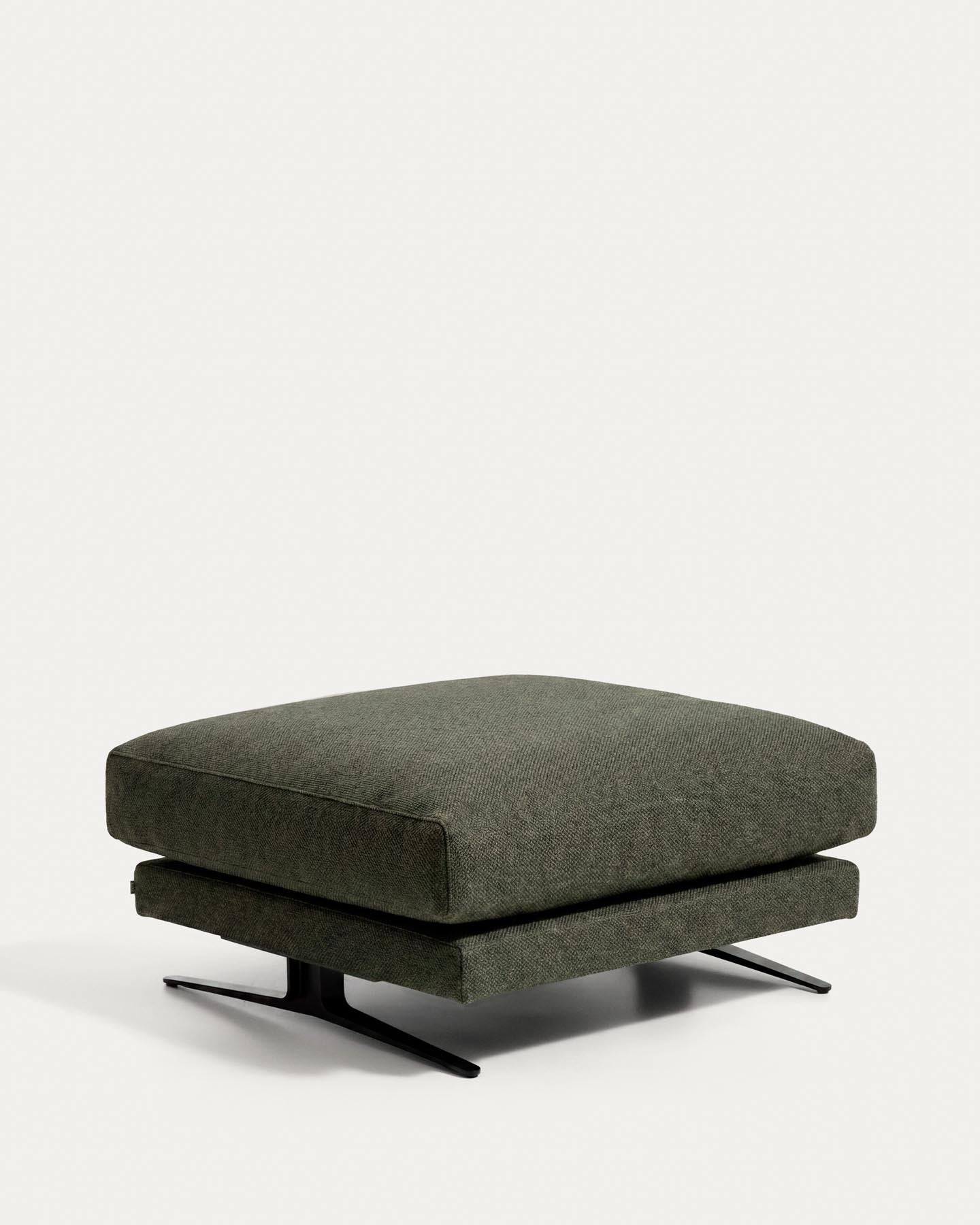 Fussablage Veliro, schwer entflammbar, in Dunkelgrün mit Stahlbeinen mit schwarzem Finish, 85 x 90 cm, FSC Mix Credit in Dunkelgrün präsentiert im Onlineshop von KAQTU Design AG. Pouf ist von Kave Home