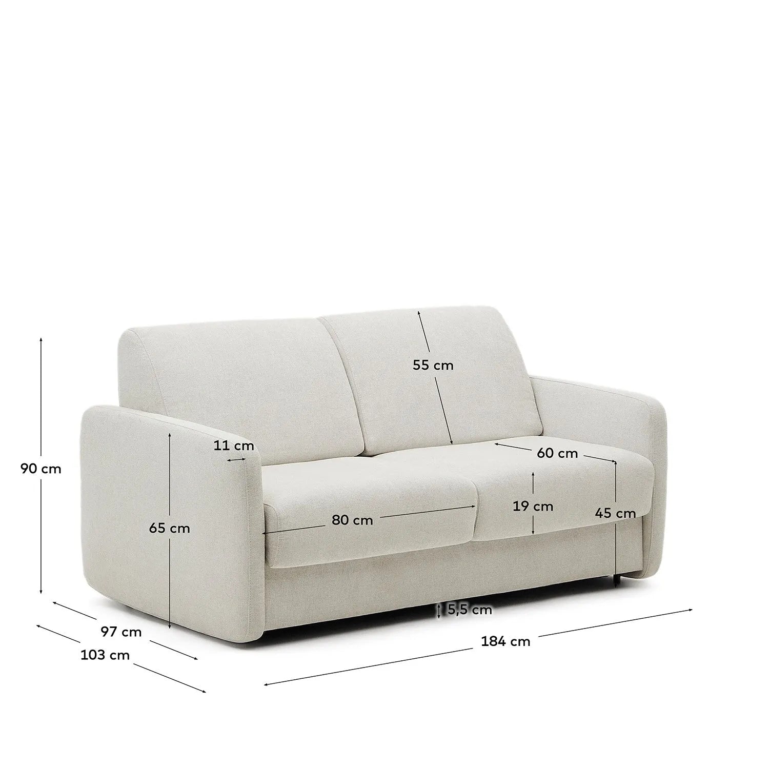 Elegantes 2-Sitzer Schlafsofa in Perlweiß mit viskoelastischer Matratze für optimalen Komfort und stilvolles Design.