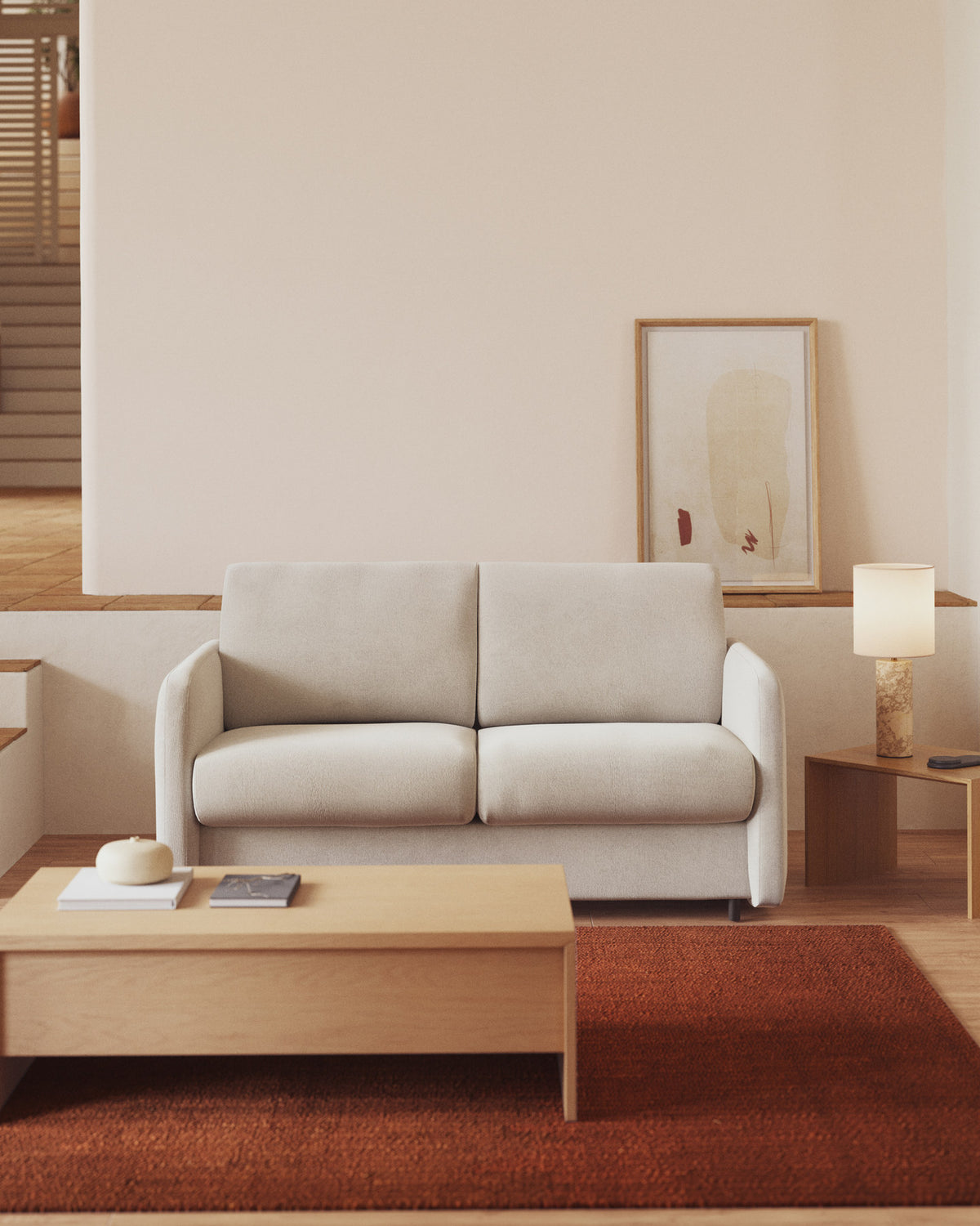 2-Sitzer-Bettsofa Nuala in perlweisser Chenille, 184 cm in Perle präsentiert im Onlineshop von KAQTU Design AG. Bettsofa ist von Kave Home