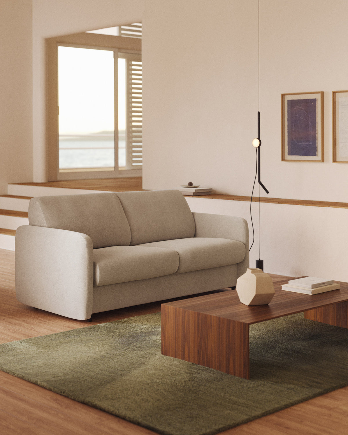 3-Sitzer-Bettsofa Nuala in perlweisser Chenille, 204 cm in Perle präsentiert im Onlineshop von KAQTU Design AG. Bettsofa ist von Kave Home