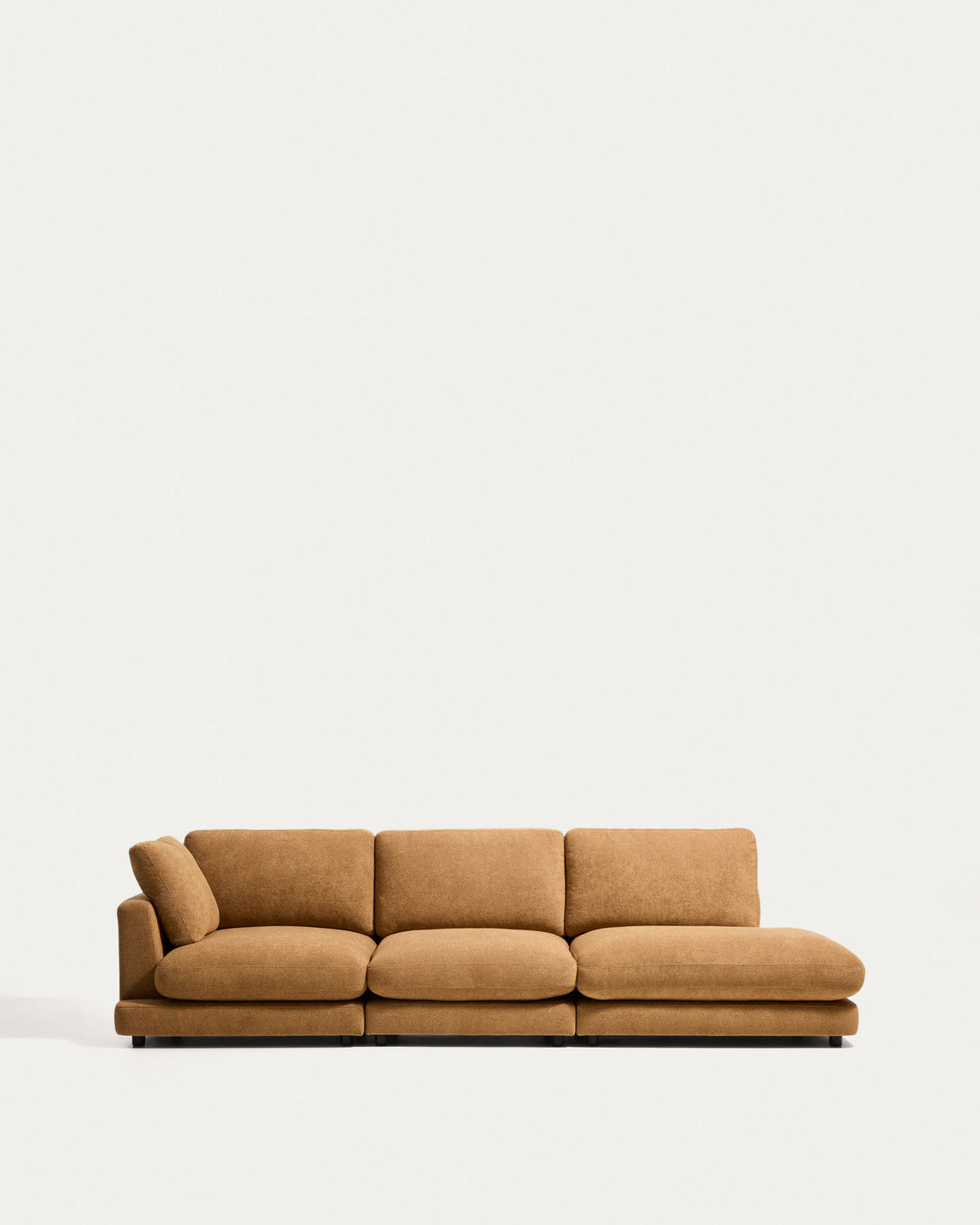 4-Sitzer-Modularsofa Gala mit Randmodul rechts aus senfgelbem Microbouclé, FSC Mix Credit, 315 cm in Senfgelb präsentiert im Onlineshop von KAQTU Design AG. 4er Sofa ist von Kave Home