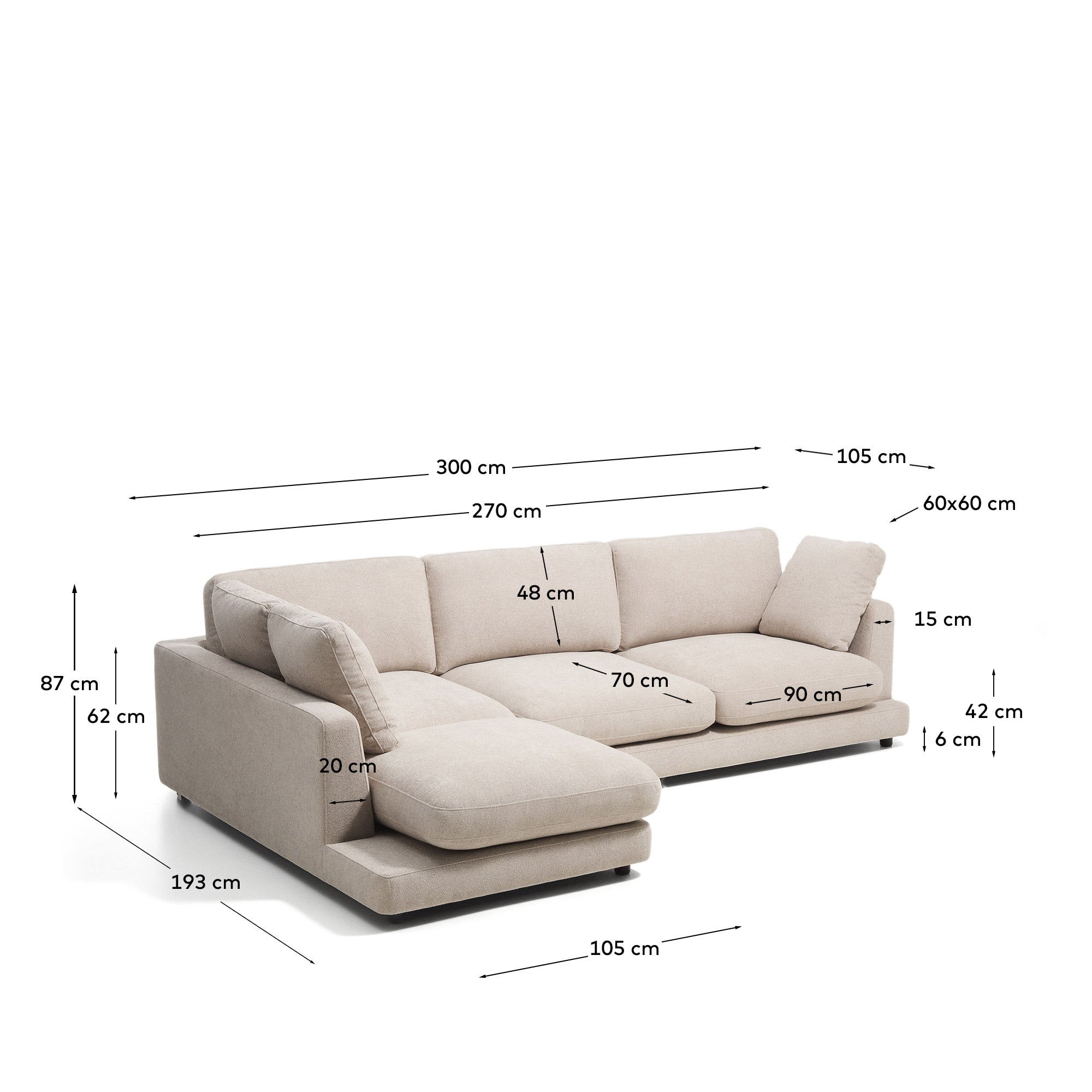 4-Sitzer-Sofa Gala aus Microbouclé mit Chaiselongue links in Beige, FSC Mix Credit, 300 cm in Beige präsentiert im Onlineshop von KAQTU Design AG. L-Sofa links ist von Kave Home