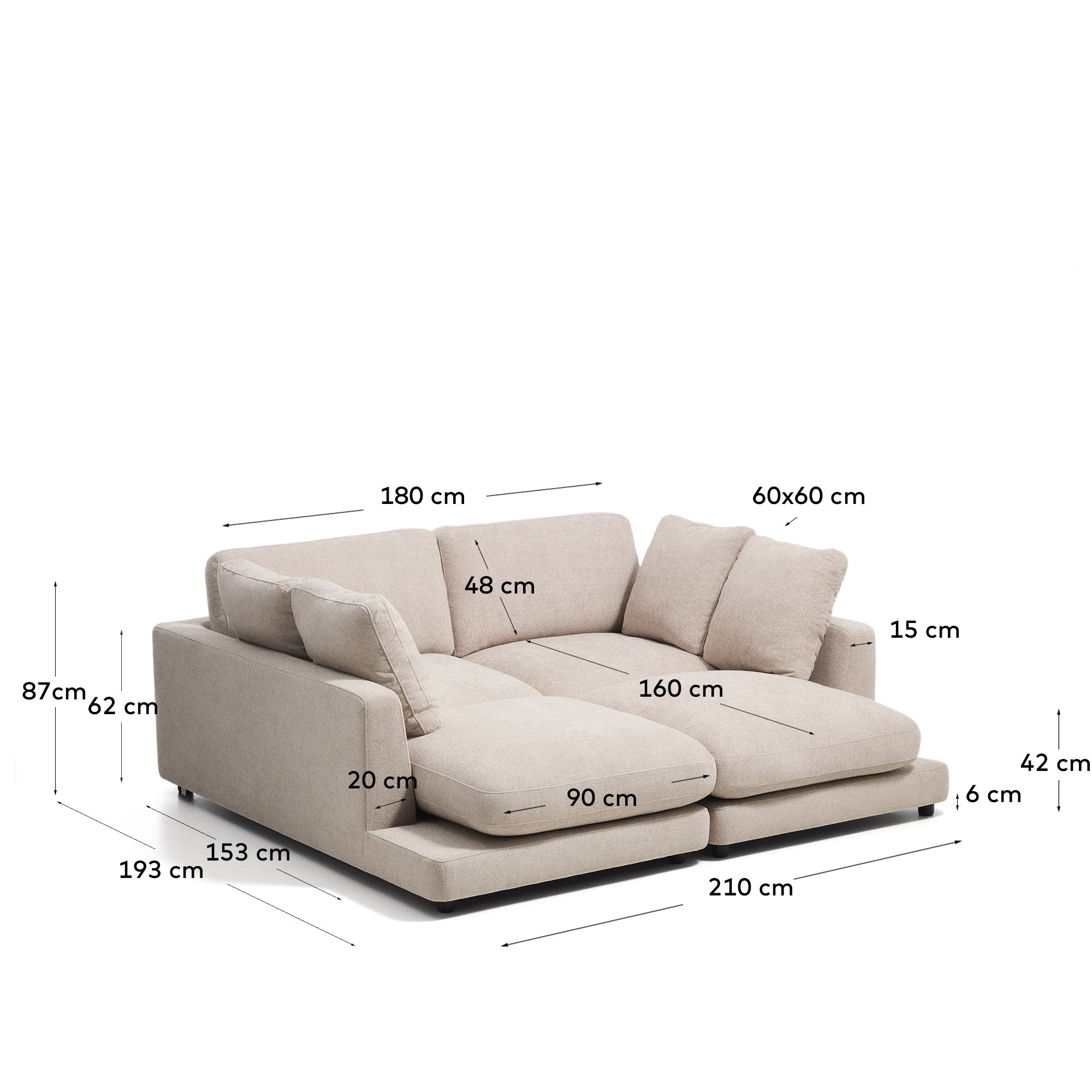 3-Sitzer-Sofa Gala aus Microbouclé mit doppelter Chaiselongue in Beige, FSC Mix Credit, 210 cm in Beige präsentiert im Onlineshop von KAQTU Design AG. 3er Sofa ist von Kave Home