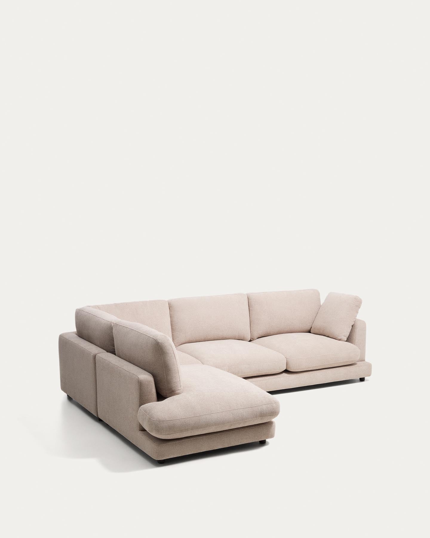 5-Sitzer-Ecksofa Gala mit Randmodul links aus beigem Microbouclé, FSC Mix Credit, 225 x 300 cm in Beige präsentiert im Onlineshop von KAQTU Design AG. L-Sofa links ist von Kave Home