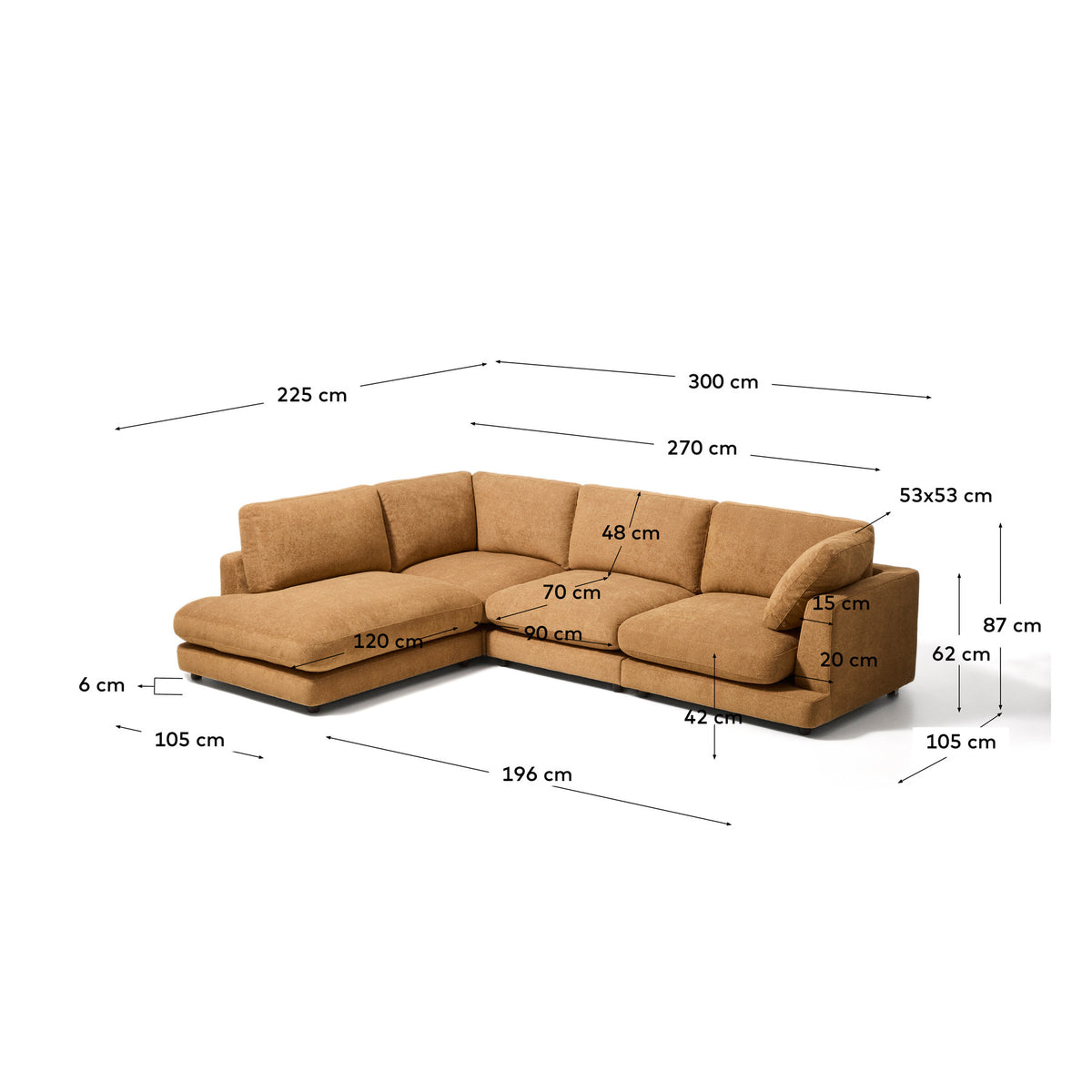 5-Sitzer-Ecksofa Gala mit Randmodul links aus senfgelbem Microbouclé, FSC Mix Credit, 225 x 300 cm in Senfgelb präsentiert im Onlineshop von KAQTU Design AG. L-Sofa links ist von Kave Home