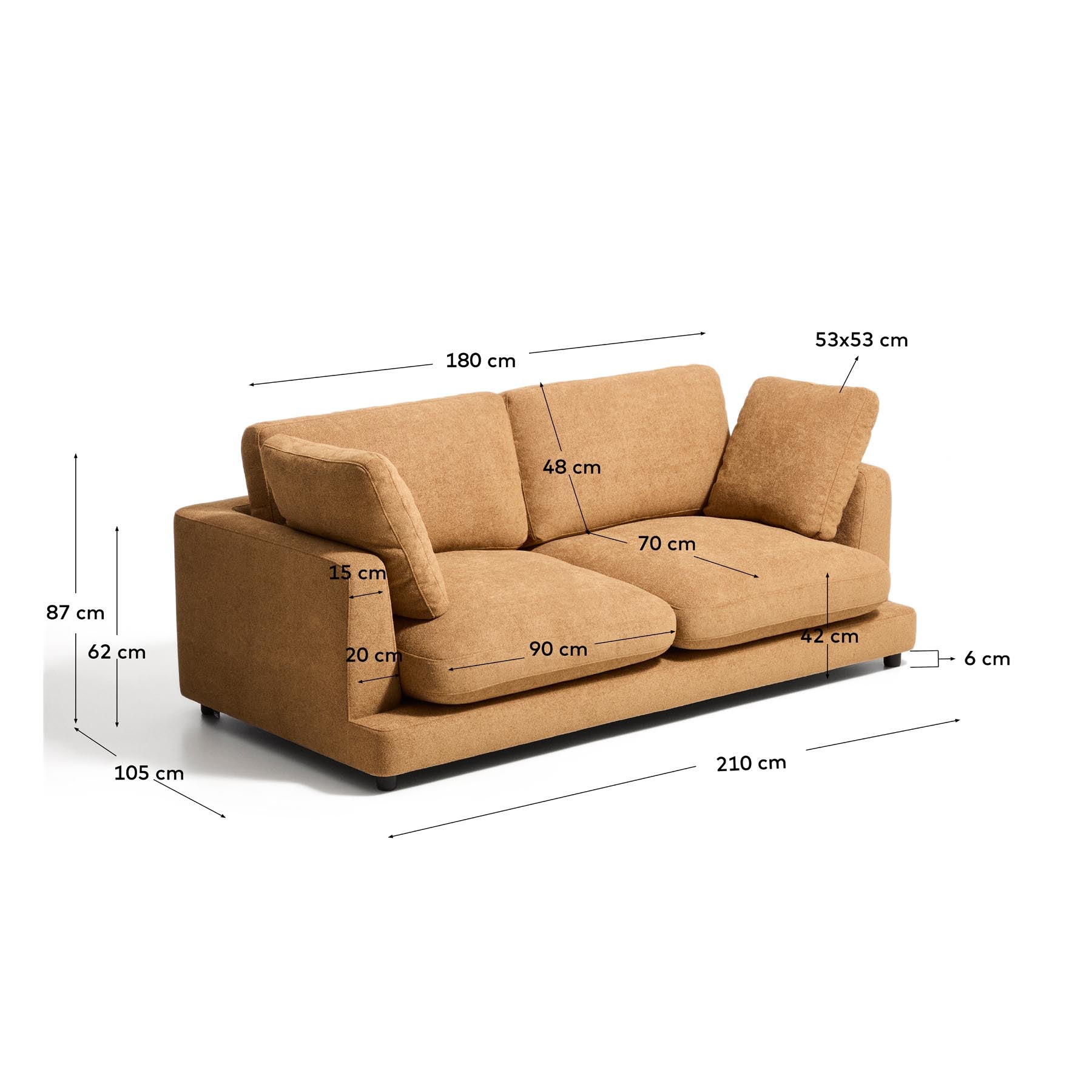 3-Sitzer-Sofa Gala aus senfgelbem Microbouclé, FSC Mix Credit, 210 cm in Senfgelb präsentiert im Onlineshop von KAQTU Design AG. 3er Sofa ist von Kave Home