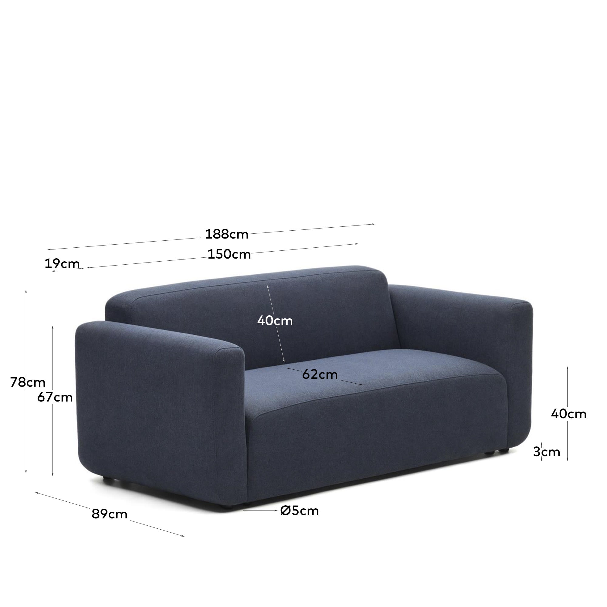 Das Neom 2-Sitzer-Modularsofa in Blau (188 cm) von Kave Home kombiniert modernes Design mit umweltfreundlichen Materialien.