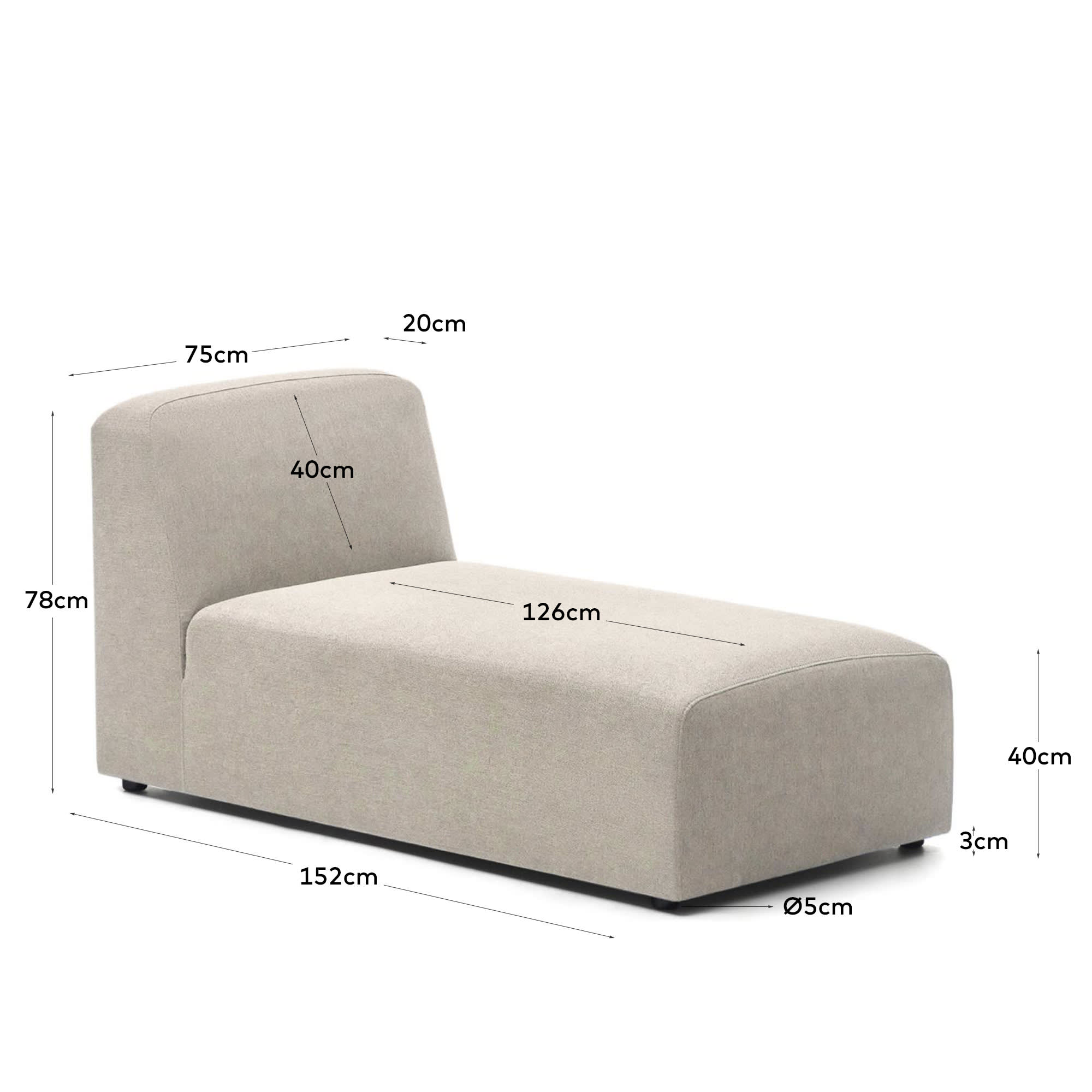 Elegantes Neom Chaiselongue-Modul in Beige, 152x75 cm, FSC-zertifiziert, von Kave Home – stilvoll und nachhaltig.