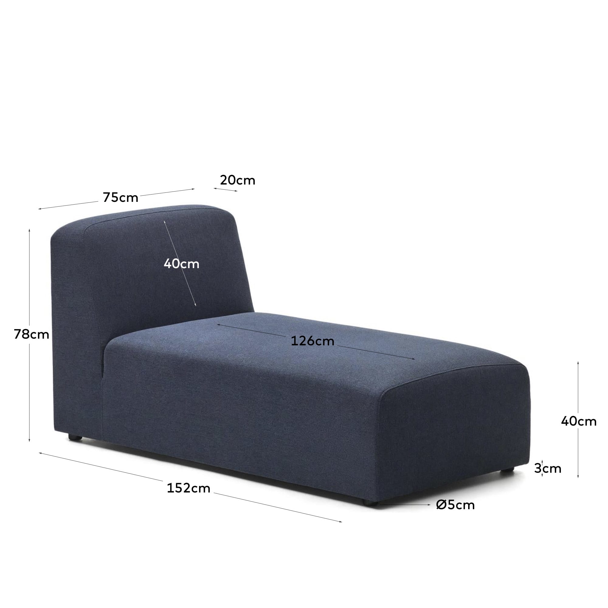 Elegantes Neom Chaiselongue-Modul in Blau, 152x75 cm, FSC-zertifiziert, von Kave Home – stilvoll und nachhaltig.