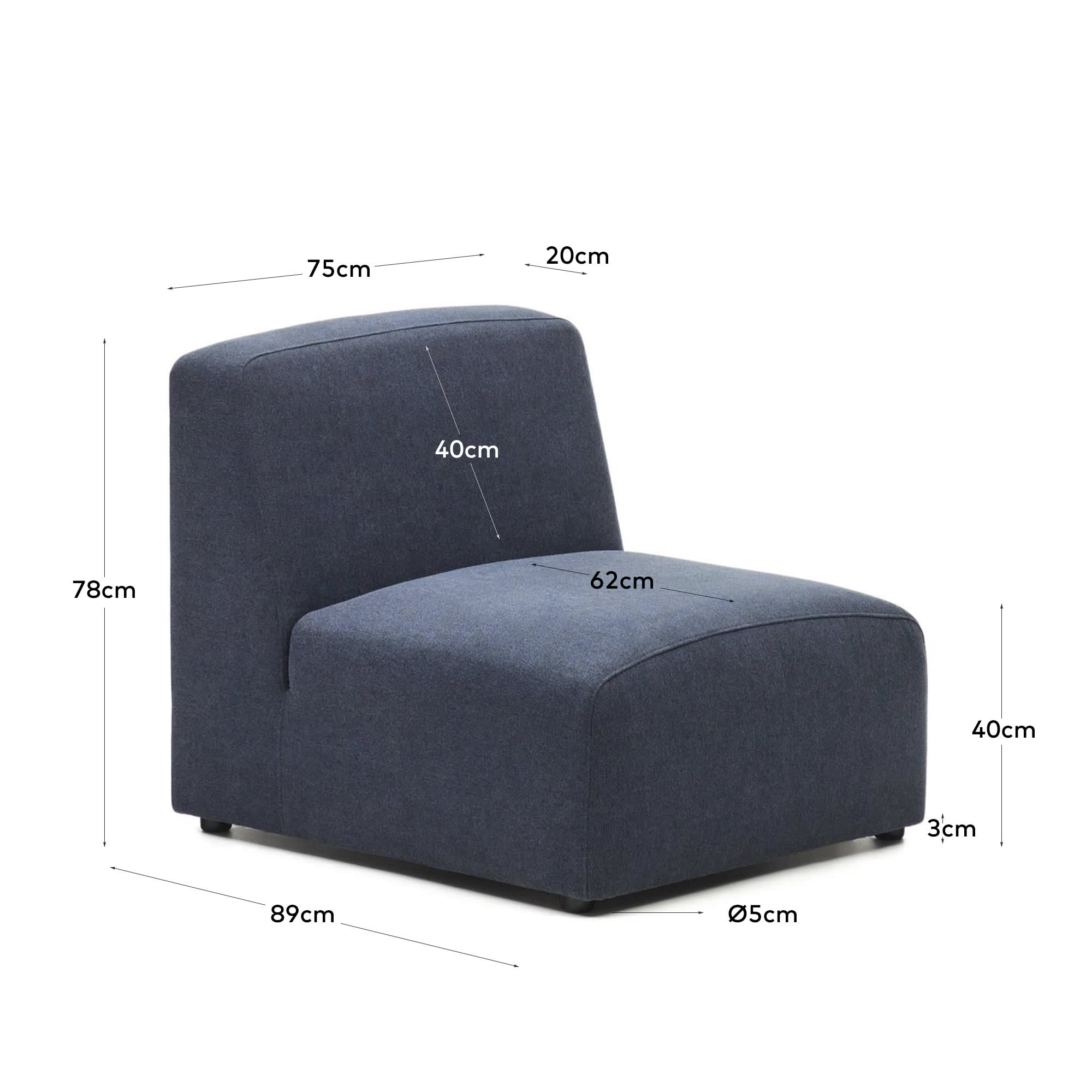 Das Neom Sitzmodul in Blau (75 cm) von Kave Home bietet stilvolles Design, hohen Komfort und ist FSC-Mix-zertifiziert.