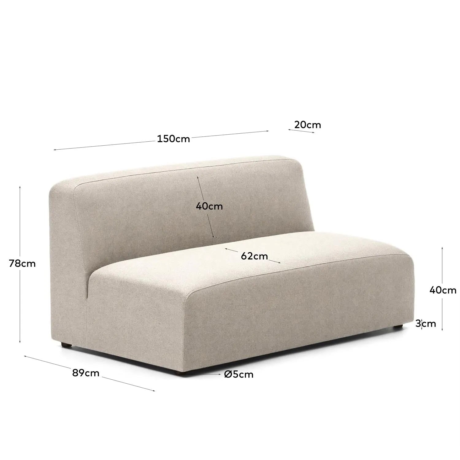 Komfortables Neom 2-Sitzer-Modul, 150 cm, beige, von Kave Home.