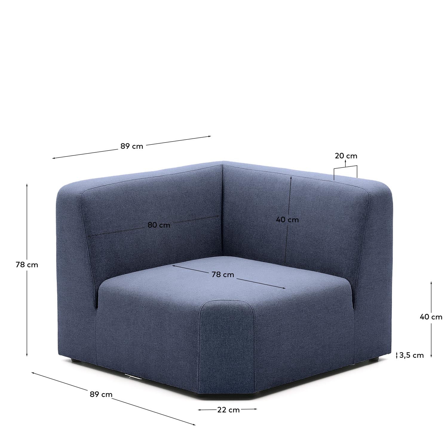 Neom Eckmodul Blau 75 cm FSC Mix Credit in Dunkelblau präsentiert im Onlineshop von KAQTU Design AG. Modulares Sofa ist von Kave Home