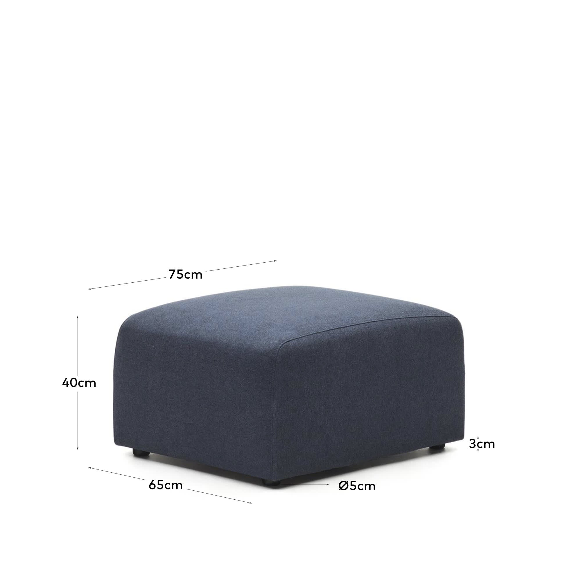 Das Neom Fussablagemodul in Blau (75 x 64 cm) von Kave Home bietet modernen Komfort und flexible Gestaltungsmöglichkeiten für Ihr Wohnzimmer.