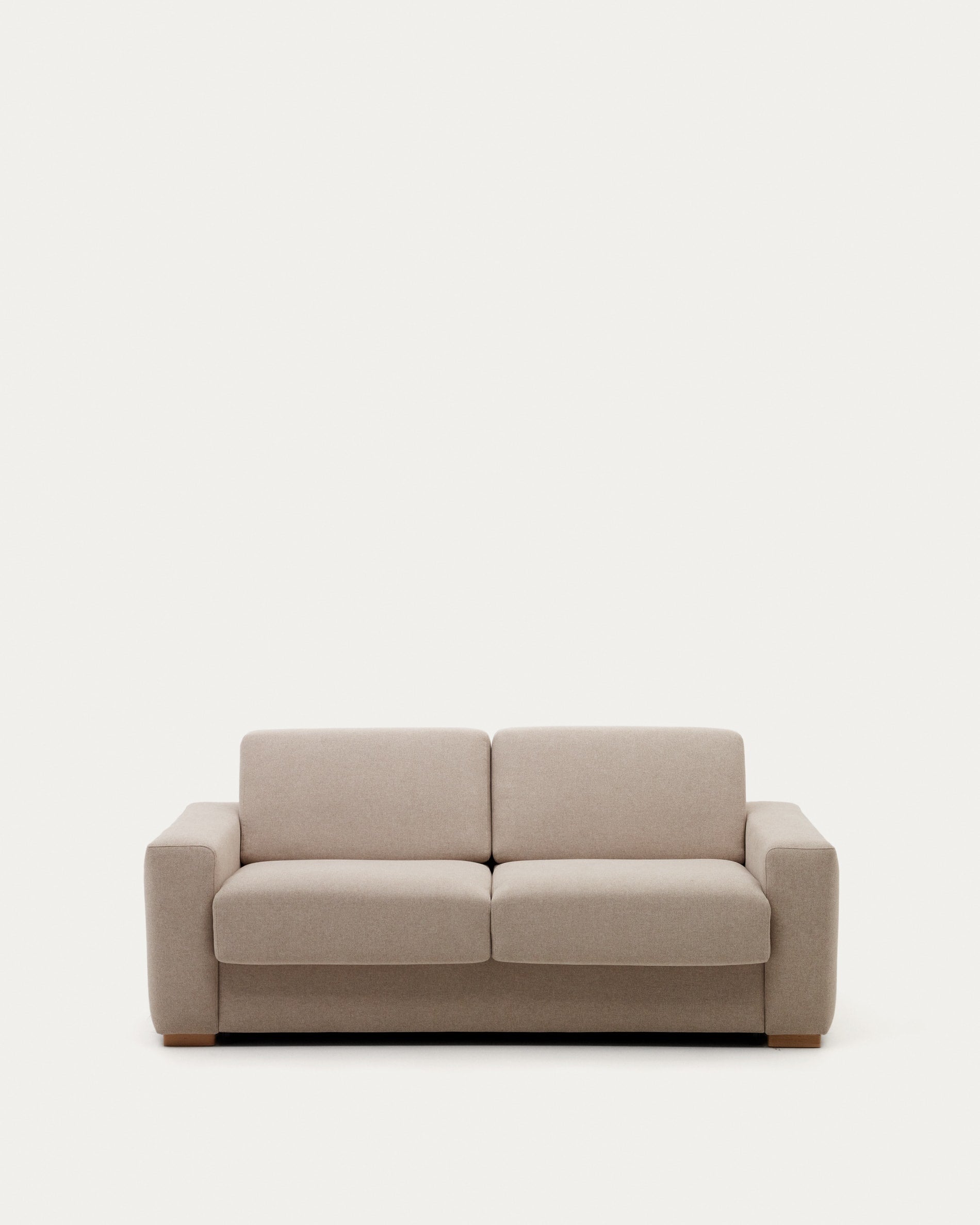 Divano a letto a 2 posti Anley a beige con gambe fatte in legno di faggio solido, 204 cm, fsc mix credi