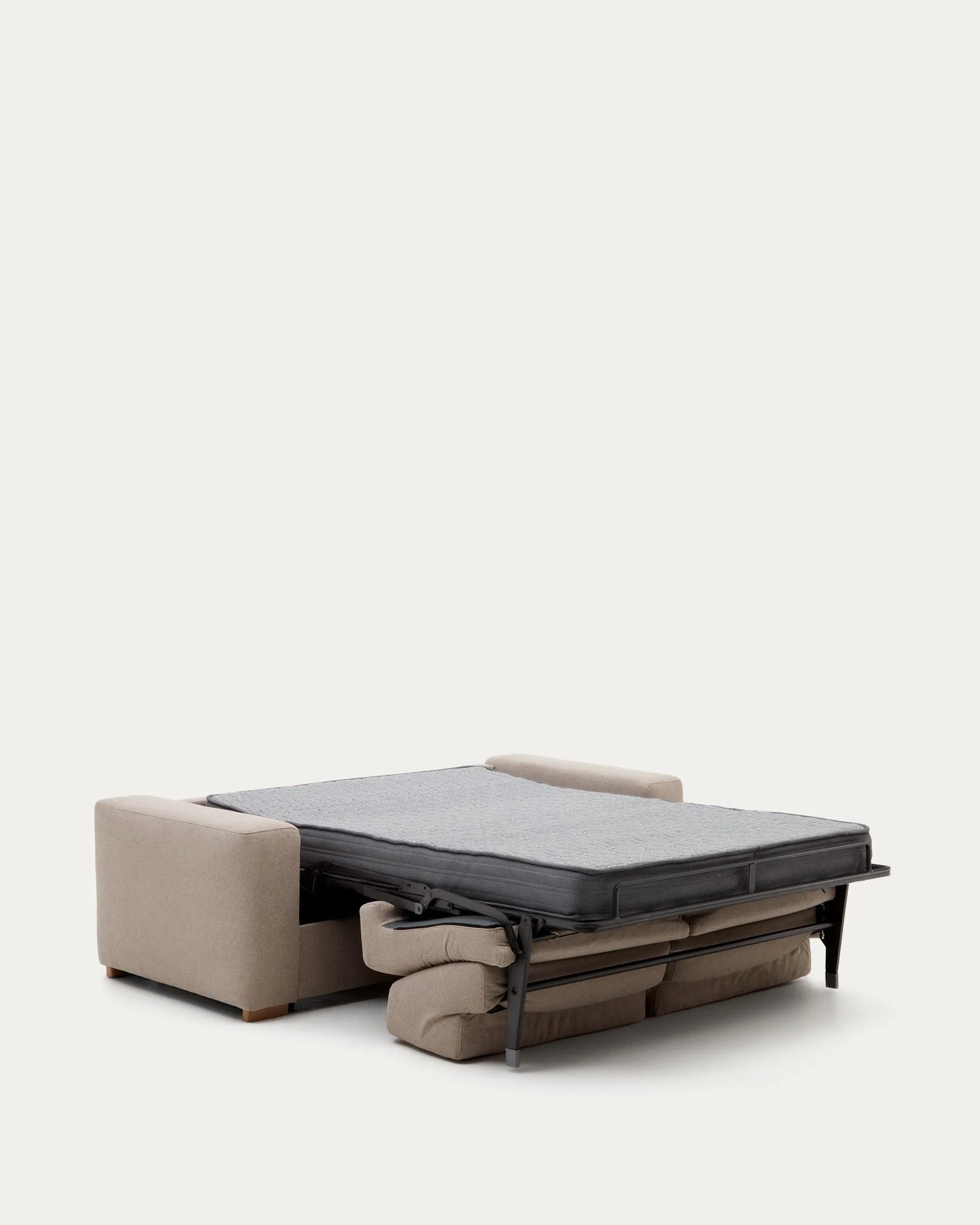 Elegantes 2-Sitzer-Bettsofa in Beige, wandelbar und komfortabel, mit FSC-zertifiziertem Holzrahmen.