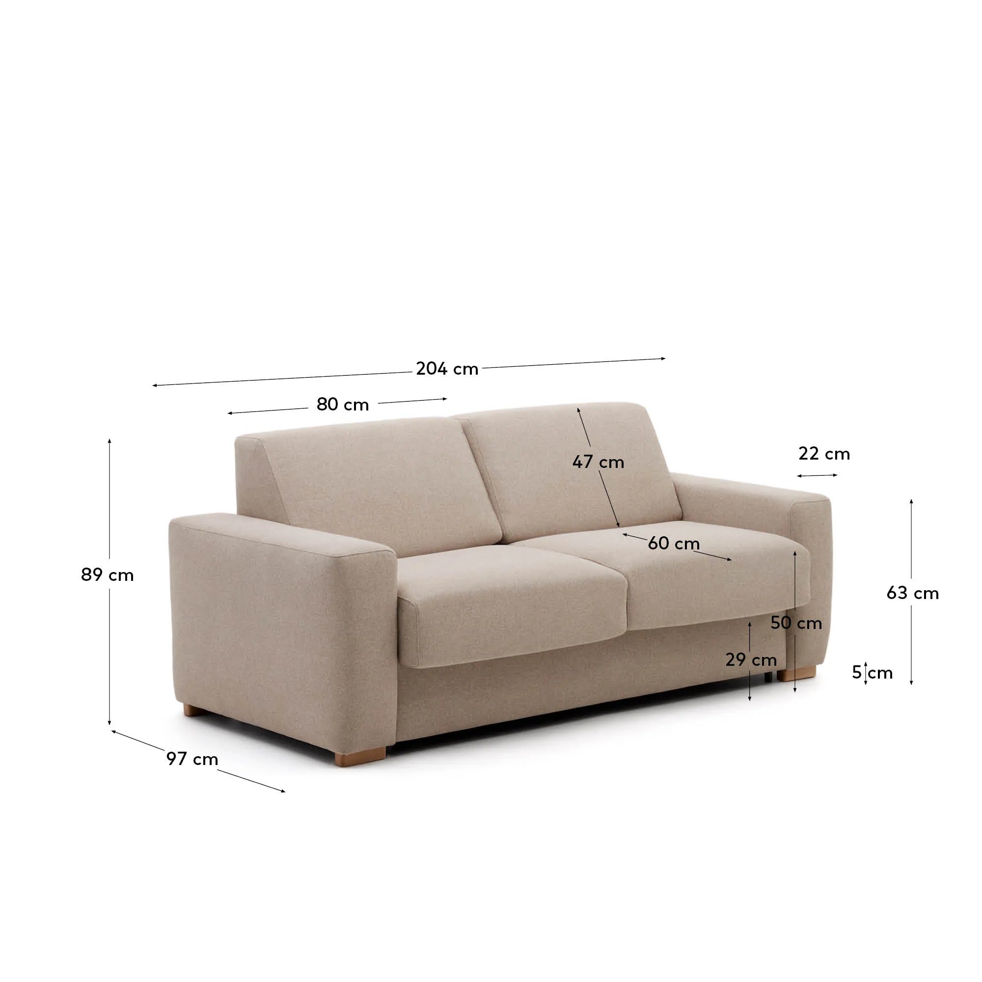 Elegantes 2-Sitzer-Bettsofa in Beige, wandelbar und komfortabel, mit FSC-zertifiziertem Holzrahmen.
