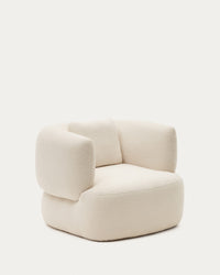 Fauteuil avec coussin Martina aspect cuir d'agneau écru FSC Mix Credit