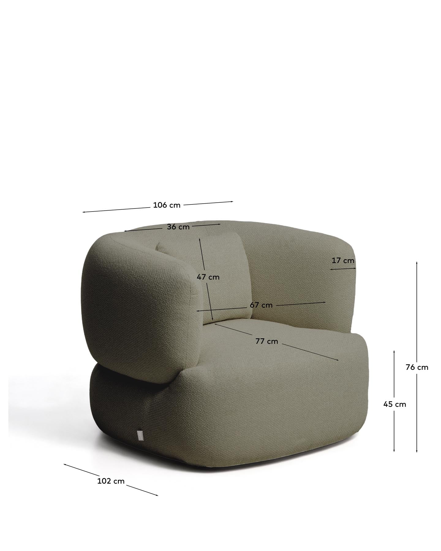 Sessel Martina mit Kissen in Chenille in Grün FSC Mix Credit in Grün präsentiert im Onlineshop von KAQTU Design AG. Sessel ist von Kave Home