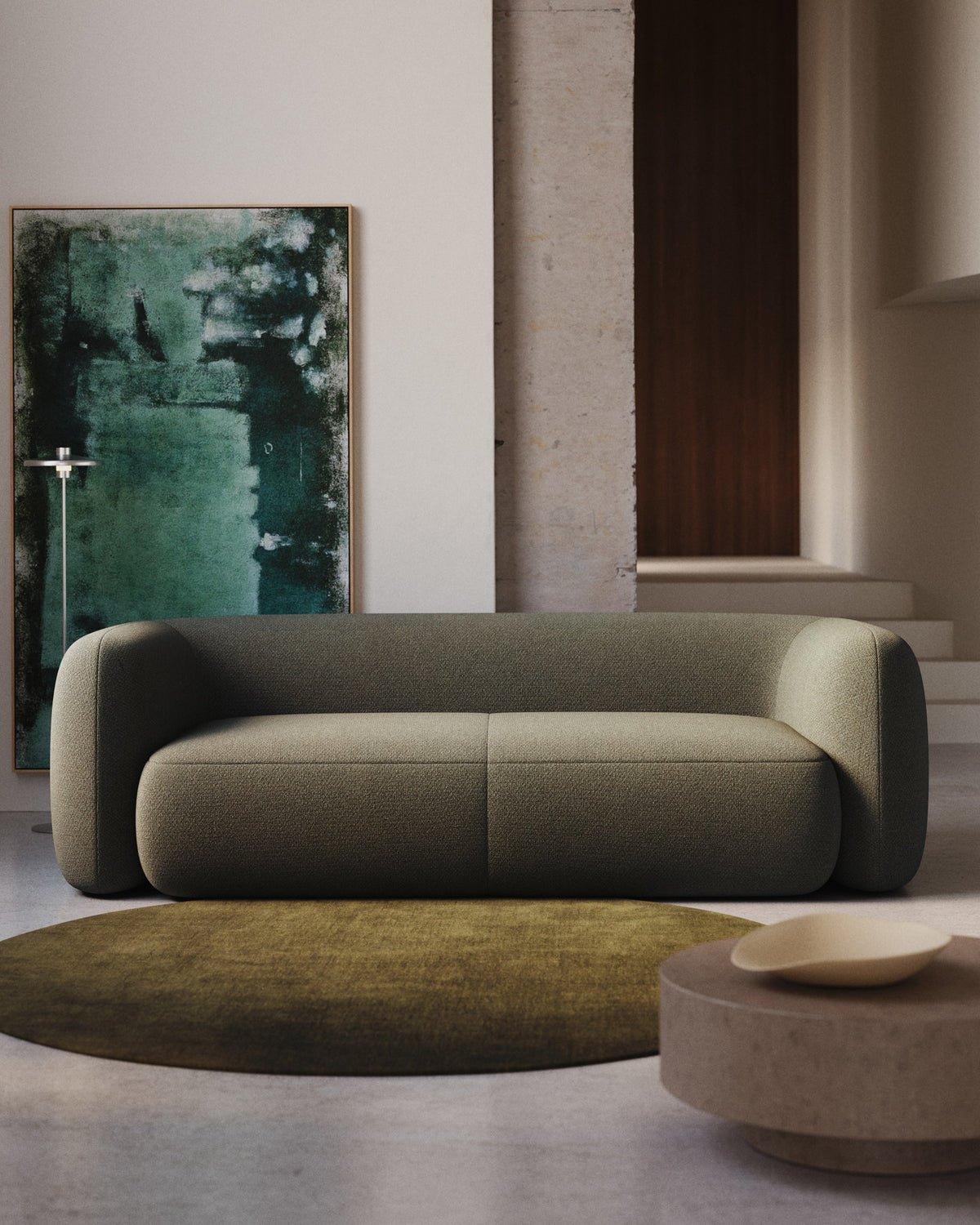Schwer entflammbares 3-Sitzer-Sofa Martina in grüner Chenille 246 cm FSC Mix Credit in Grün präsentiert im Onlineshop von KAQTU Design AG. 3er Sofa ist von Kave Home