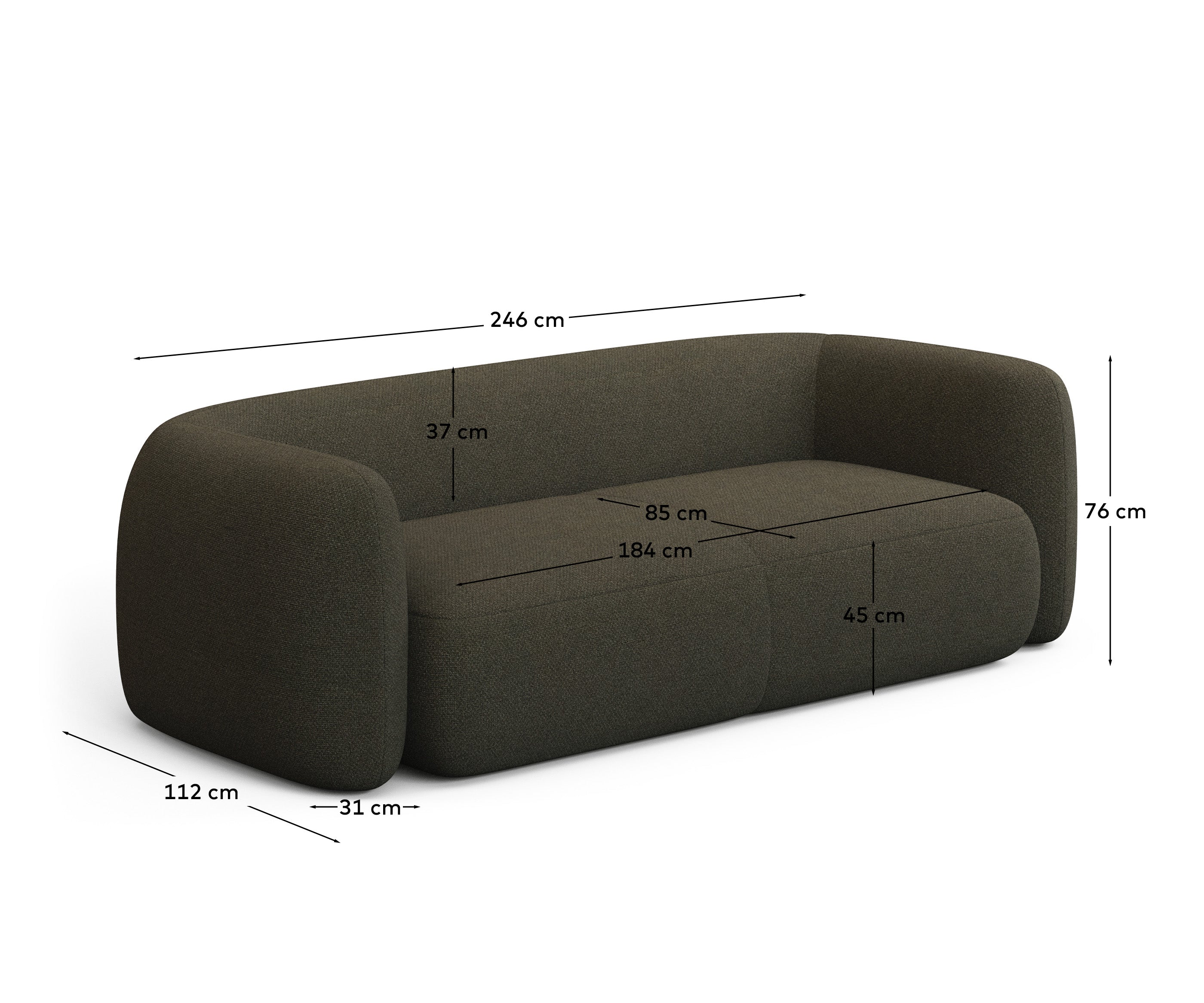 3-Sitzer-Sofa Martina in grüner Lammfelloptik 246 cm FSC Mix Credit in Grün präsentiert im Onlineshop von KAQTU Design AG. 3er Sofa ist von Kave Home